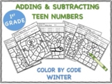 Adding & Subtracting - Teen Numbers - Winter Color by Code