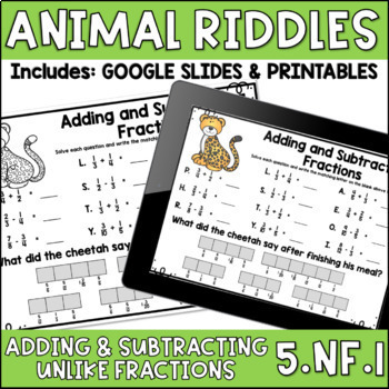 Preview of Adding & Subtracting UNLIKE Fractions & Mixed Numbers Worksheets & Google Slides
