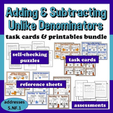 Adding & Subtracting Unlike Denominators - task card + pri