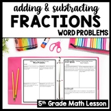 Adding & Subtracting Unlike Fraction Word Problems, 5th Grade Practice Packet