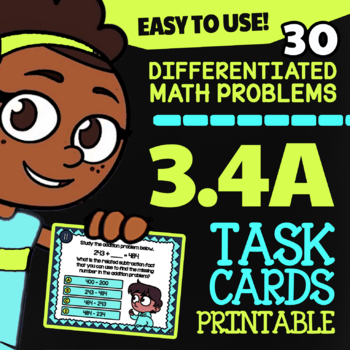 Preview of Adding & Subtracting Within 1000 Task Cards | TEKS-Aligned | Math TEK 3.4A