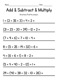 Preview of Adding, Subtracting and Multiplying FREEBIE