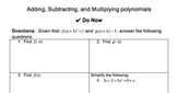 Adding, Subtracting, and Multiplying Polynomial Notes