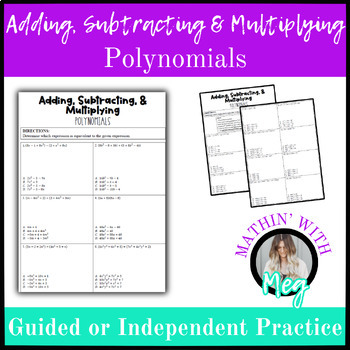 Preview of Adding, Subtracting, and Multiplying Polynomials | Algebra 1 | TEKS A.10A, A.10B