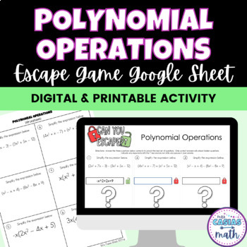 Preview of Adding Subtracting and Multiplying Polynomials Digital and Printable Activity