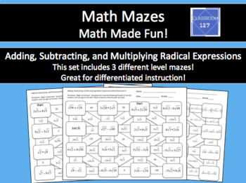 Preview of Adding, Subtracting, and Multiplying Radical Expressions Math Maze