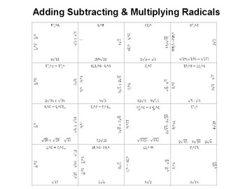 Preview of Adding, Subtracting, and Multiplying Radicals