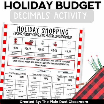 Preview of Adding, Subtracting, and Multiplying with Decimals 5th Grade Christmas Worksheet