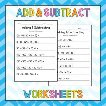 Preview of Adding & Subtracting with Parenthesis - Math Worksheets - Order of Operations