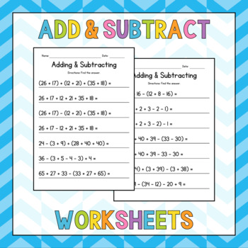 Preview of Adding & Subtracting with Parenthesis - Math Worksheets - Order of Operations