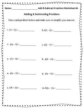 adding subtraction fractions worksheets 5 nf 1 5 nf 2 tpt