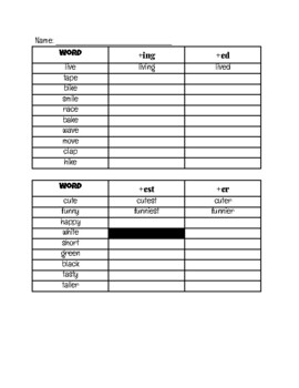 Preview of Adding Suffixes -ing, -ed, -est, and -er worksheet