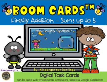 Preview of Adding Sums up to 5 - Fireflies - Boom Cards for Distance Learning
