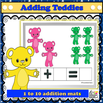 Preview of Adding Teddy Bears | Adding Bear Mats and Task Cards (Practice adding up to 10