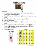 Adding Tens Math Center - Intro to 2-Digit Addition with a 100 Chart