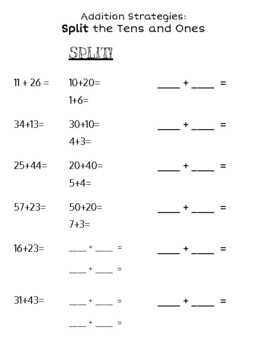 addition split strategy teaching resources teachers pay teachers