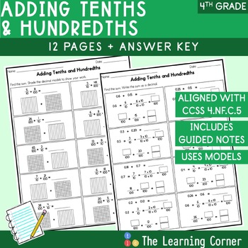 Preview of Adding Tenths and Hundredths Worksheet (4.NF.C.5)