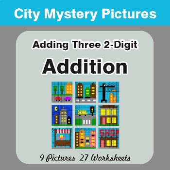Adding Three 2-Digit Addition - Color-By-Number Math Mystery Pictures