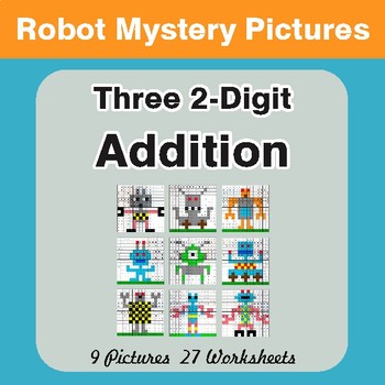 Adding Three 2-Digit Addition - Color-By-Number Math Mystery Pictures