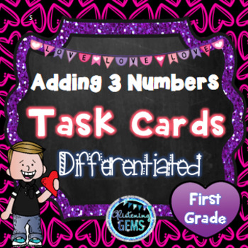 Preview of Valentine's Day Activities First Grade | Adding Three Numbers First Grade