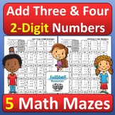 Adding Three and Four 2-Digit Numbers Math Mazes Vertical 