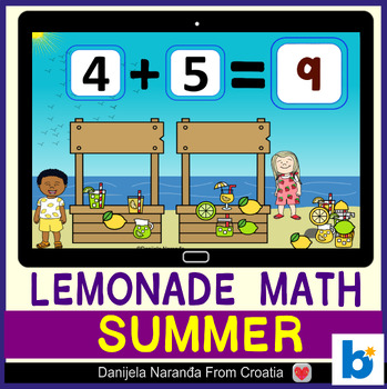 Preview of Adding To 10 Lemonade Stand Summer MATH Game Boom ™ Cards