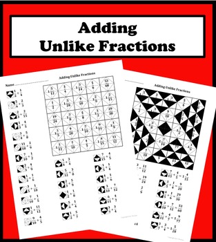 Preview of Adding Unlike Fractions Color Worksheet