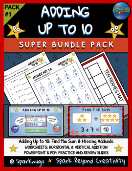 Preview of Adding Up to 10: Math Game Horizontal Vertical Addition PowerPoint Super Pack #1