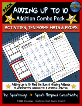 Preview of Adding Up to 10: Math Game Worksheets Horizontal and Vertical Addition (1-10)