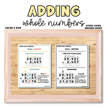 Preview of Adding Whole Numbers Study Guide and Anchor Chart, Study Skills