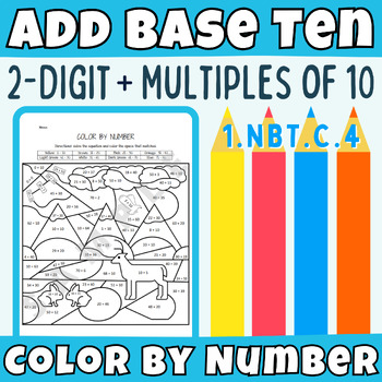 Preview of Adding With Base Ten Two-Digit Numbers Place Value Color By Number Worksheet