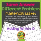 Adding Within 10 Partner Activity / Same Answer - Differen