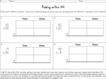 Adding Within 100 (common Core 1.nbt.c.4) By Funshine Factory 