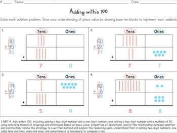 Adding Within 100 (Common Core 1.NBT.C.4) by Funshine Factory | TpT