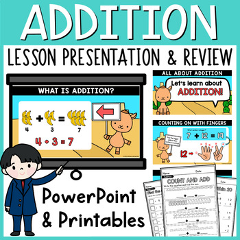 Preview of Adding Word Problems and Addition to 20 and PowerPoint with Worksheets