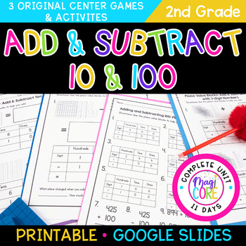 Preview of Add & Subtract 10 & 100 2nd Grade 2.NBT.B.8  More & Less Mental Math Worksheets