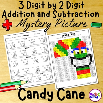Preview of Adding and Subtracting 3 Digit by 2 Digit Numbers Candy Cane Mystery Picture