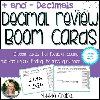 Preview of Adding and Subtracting Decimal Boom Cards: Distance Learning Task Cards