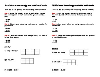 Preview of Adding and Subtracting Decimal Math Journal Notes