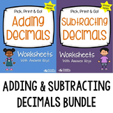 Adding and Subtracting Decimals Worksheets, Decimal Addition and Subtraction