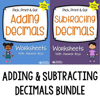 Preview of Adding and Subtracting Decimals Worksheets for Practice, Review, Quiz, Pre-test