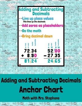 Preview of Adding and Subtracting Decimals Anchor Chart