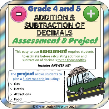 Preview of Adding and Subtracting Decimals Assessment and Road Trip Budget Math Project