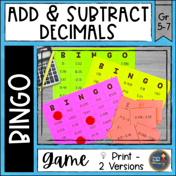 Preview of Adding and Subtracting Decimals BINGO Math Game - 6th Grade Math Review Activity