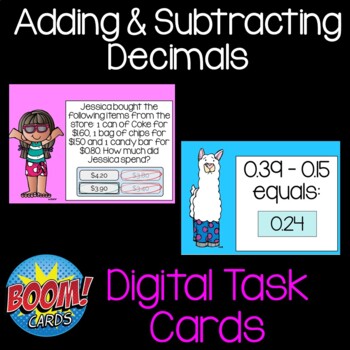 Preview of Adding and Subtracting Decimals Boom Cards - Distance Learning Math