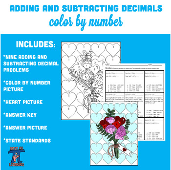 Preview of Adding and Subtracting Decimals Color by Number- Heart Picture