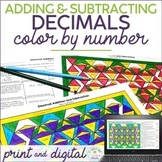 Adding & Subtracting Decimals Color by Number 5th 6th Grad