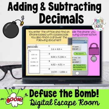 Preview of Adding and Subtracting Decimals Digital Escape Room - Defuse the Bomb!