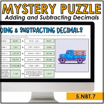 Preview of Adding and Subtracting Decimals Digital Mystery Puzzle Pixel Art | 5.NBT.7