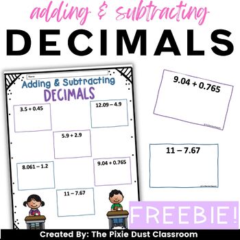 Preview of Adding and Subtracting Decimals Review Fifth Grade Decimals Activity FREEBIE